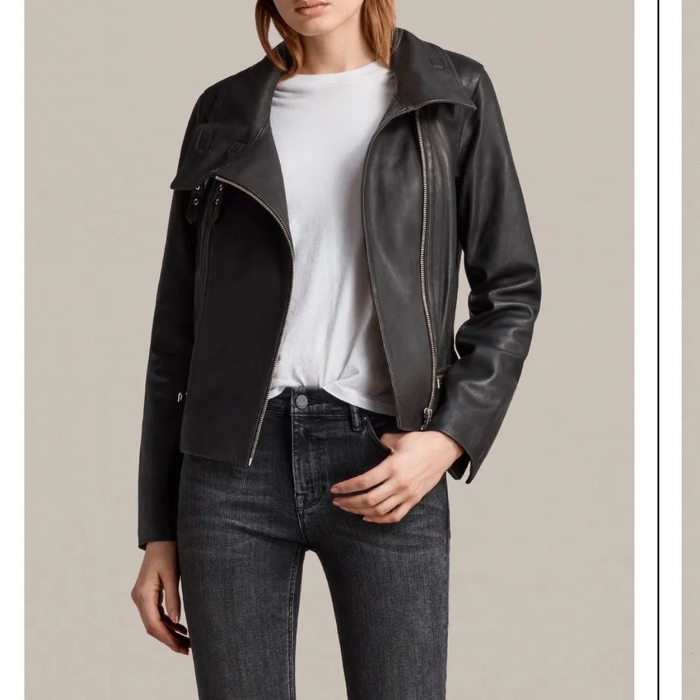 NEW ALLSAINTS Bales Biker Leather Jacket Black US 2